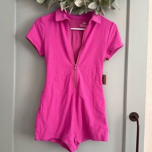 Toast Swim Ribbed Hot Short Romper in Purple Orchid